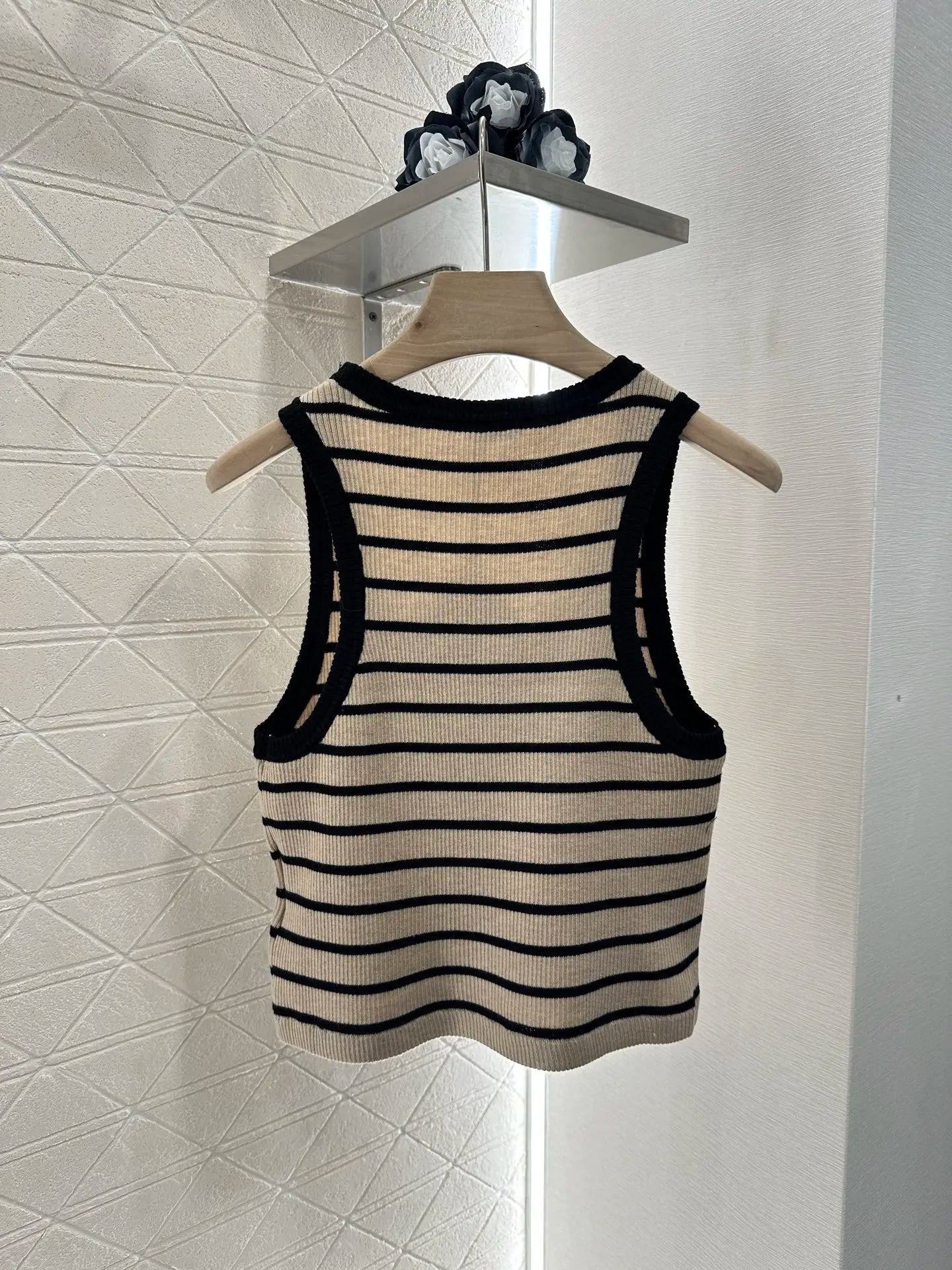 25 summer new women's clothes high street style short thread striped sweater U-neck camisole top