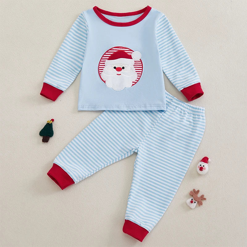 Christmas Toddler Outfit Set with Santa Claus Embroidery