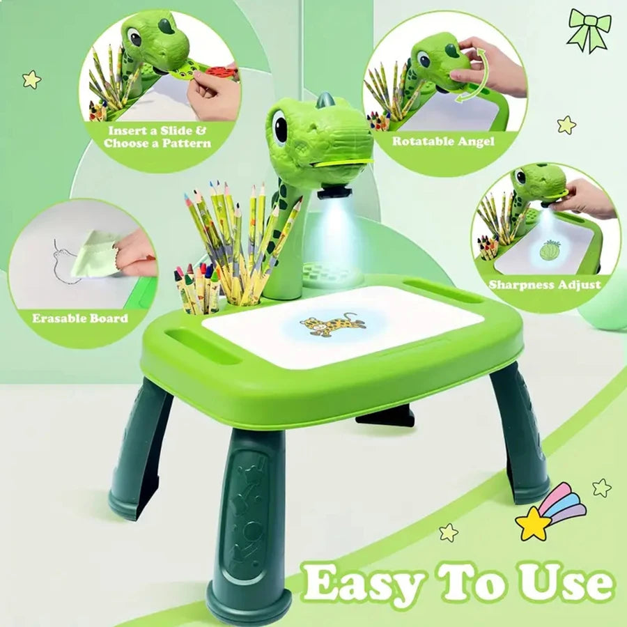Dinosaur painting projector, puzzle toy drawing board, art and handmade toys for boys and girls, suitable gifts for children