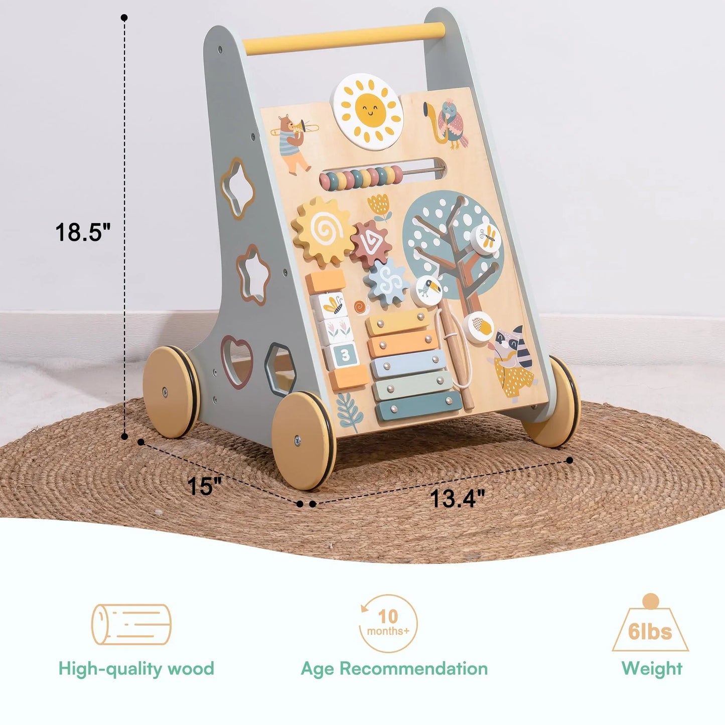 Robotime Robud Wooden Baby Walker Montessori Push Toy for Learning