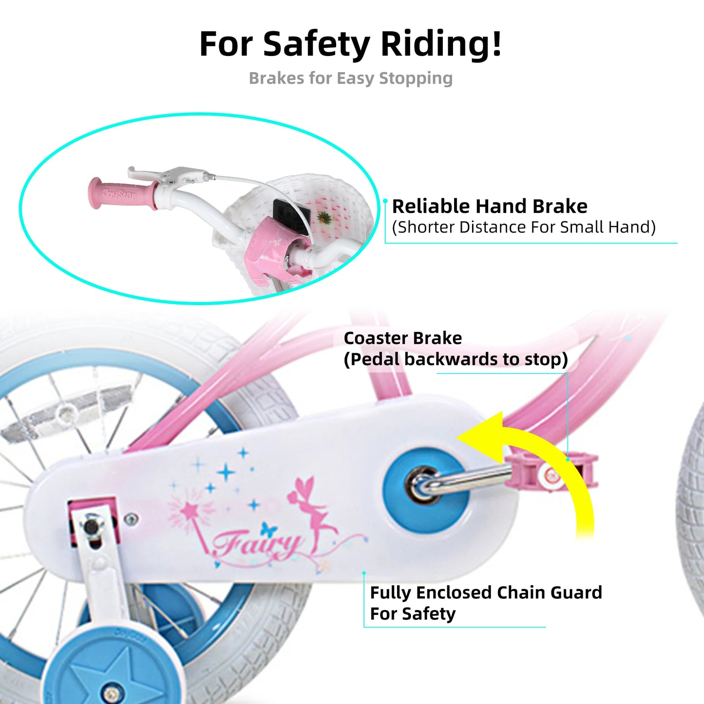JOYSTAR Girls Bike With Training Wheels Handbrake And Basket