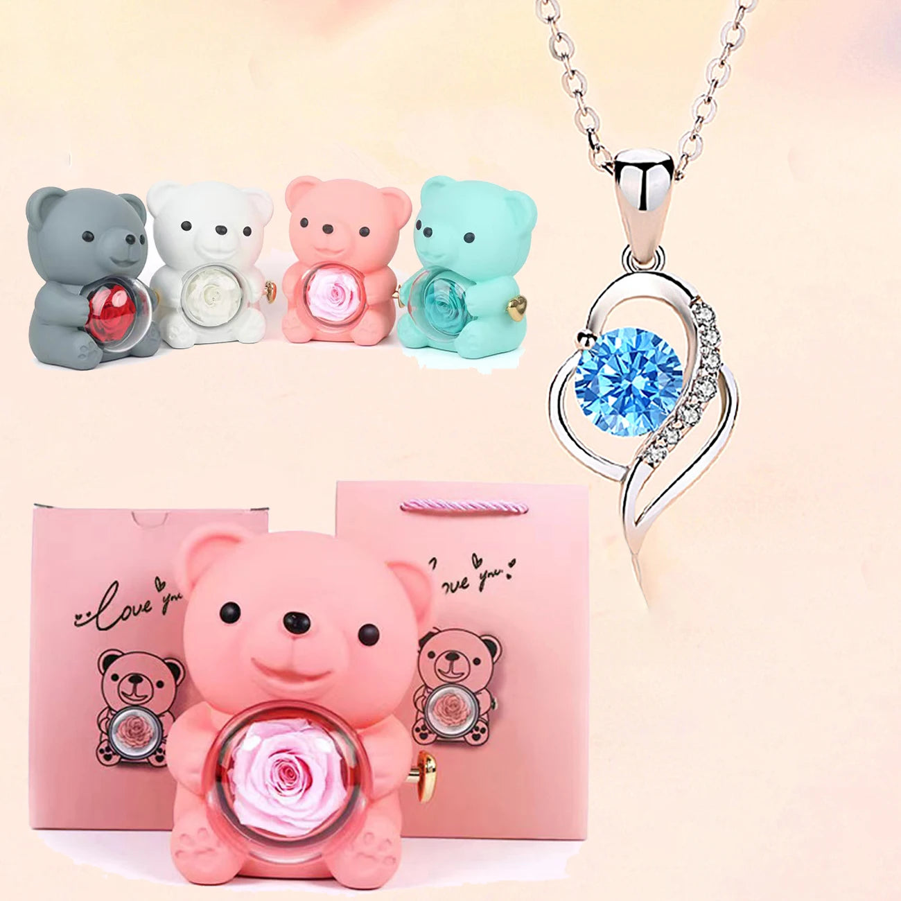 Fashion Hub Zircon Bear Pendant Necklace Gift For Women