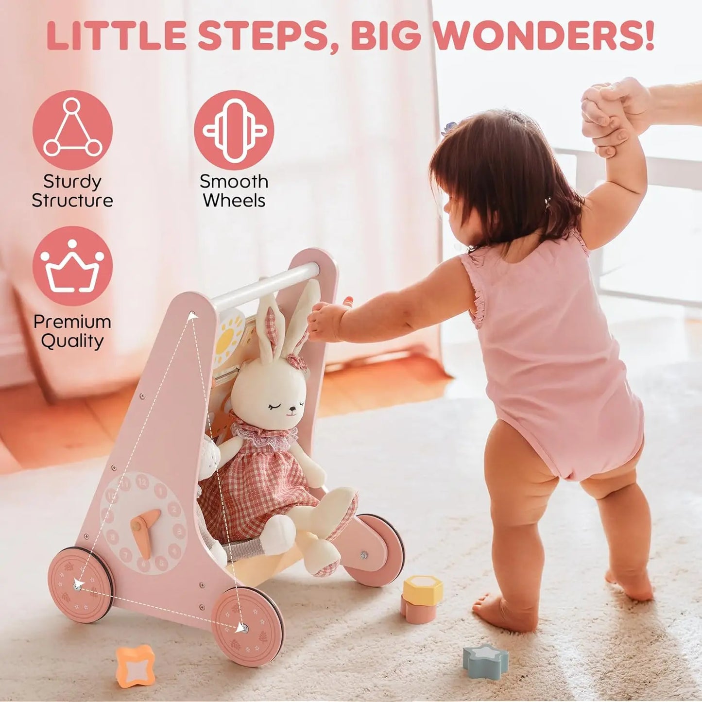 Robotime Robud Wooden Baby Walker Montessori Push Toy for Learning