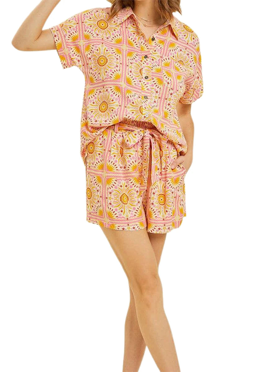 Hirigin Women’s Boho Floral Print Off-Shoulder Set