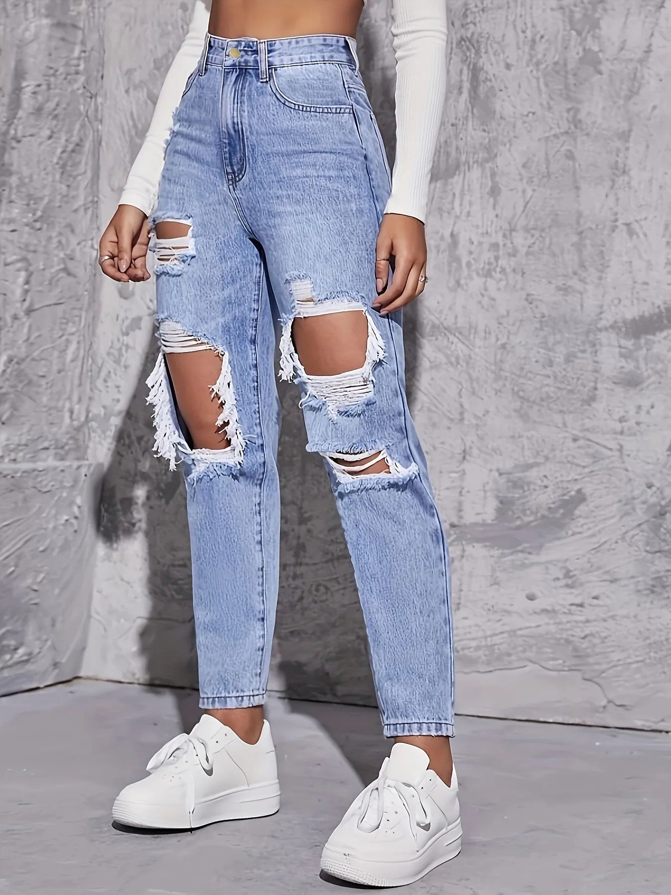 Women's High Waisted Straight Leg Denim Pants