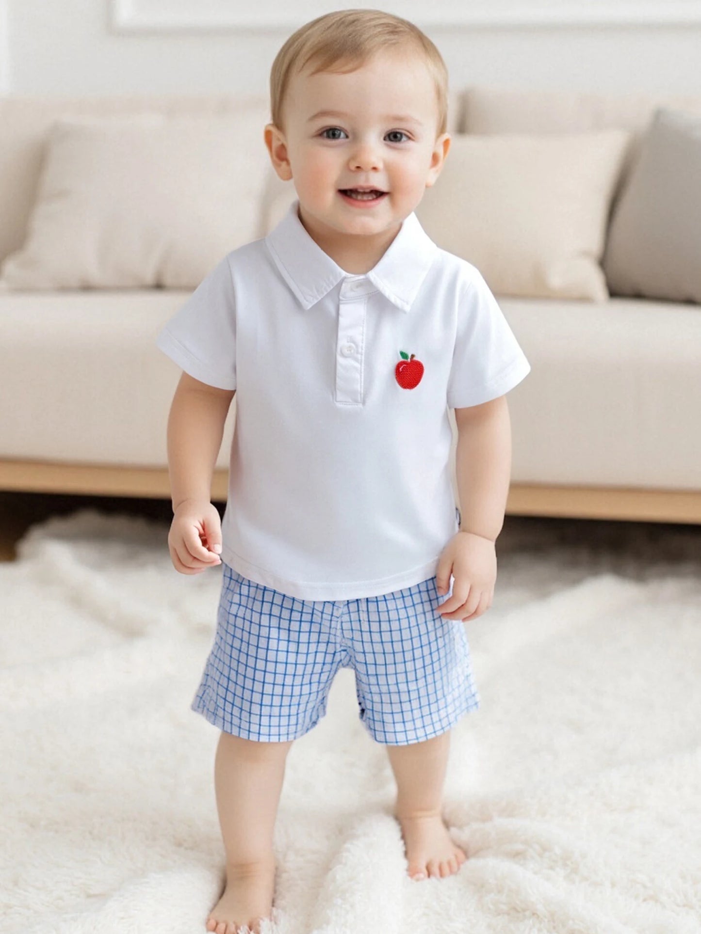 CN Toddler Boy Back To School Outfit Apple Shirt Shorts