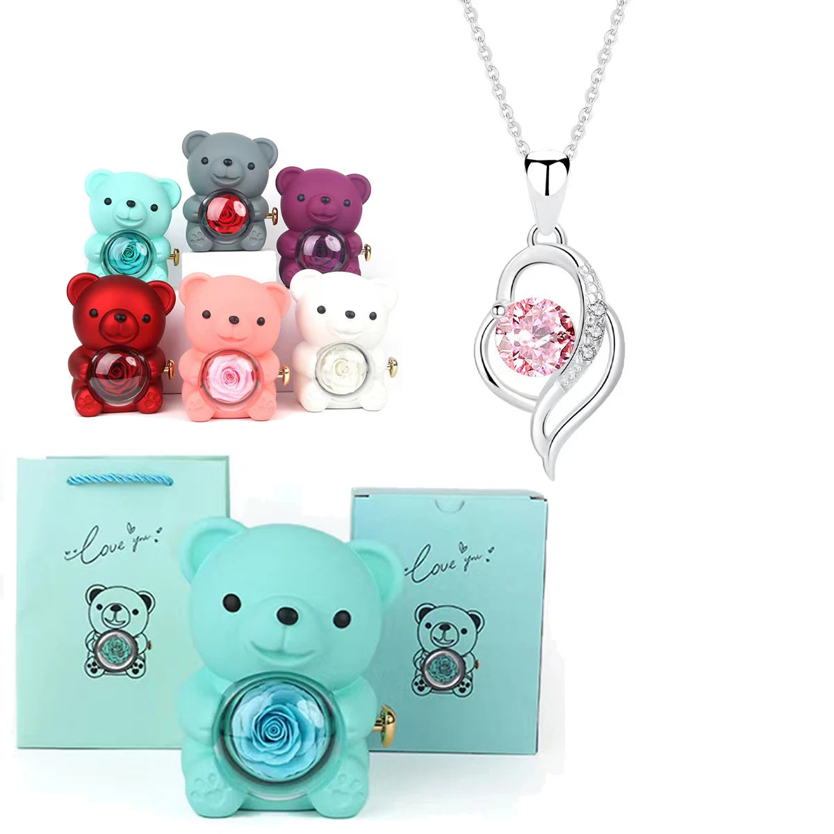Fashion Hub Zircon Bear Pendant Necklace Gift For Women