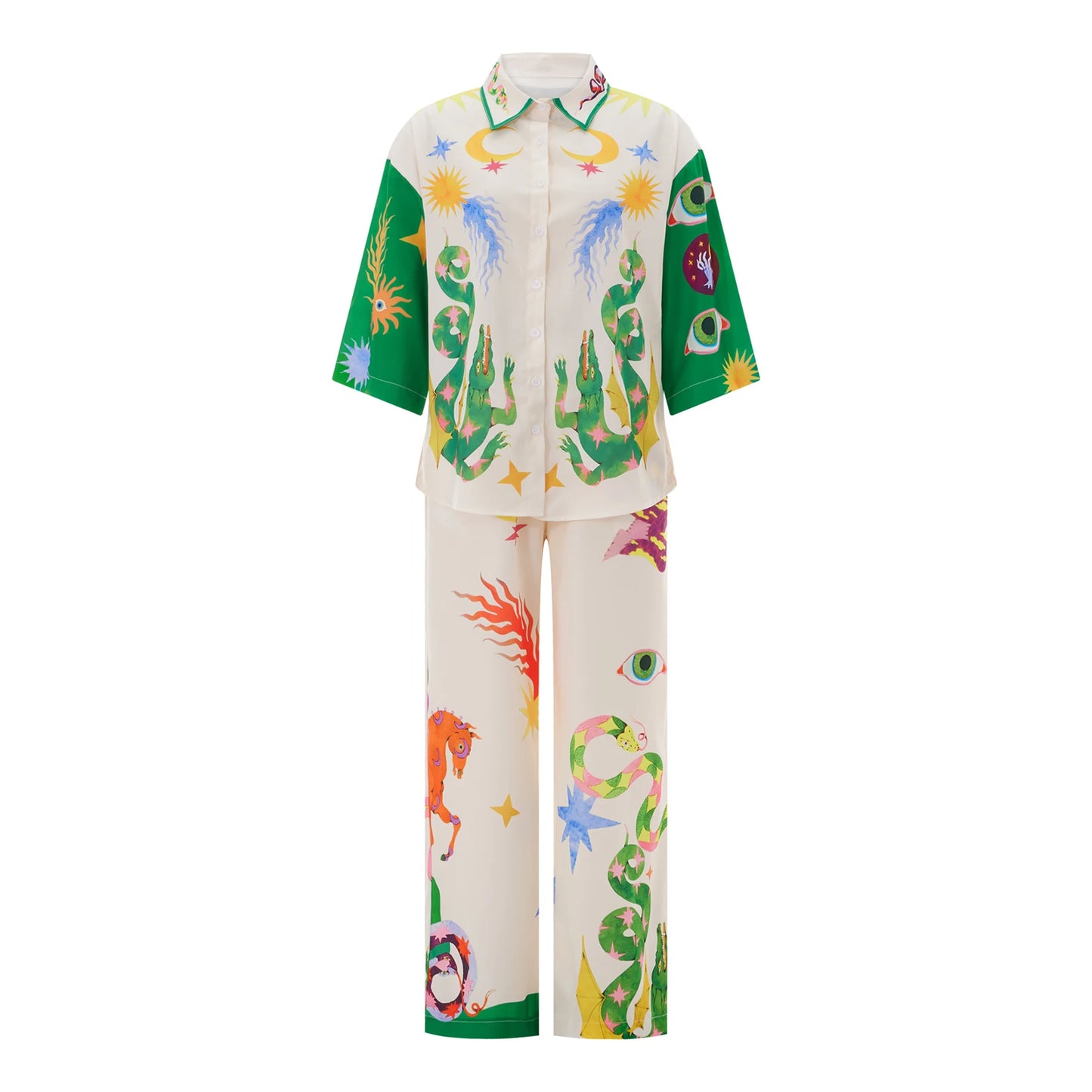 Hirigin Women Summer Pants Outfit Set with Unique Print