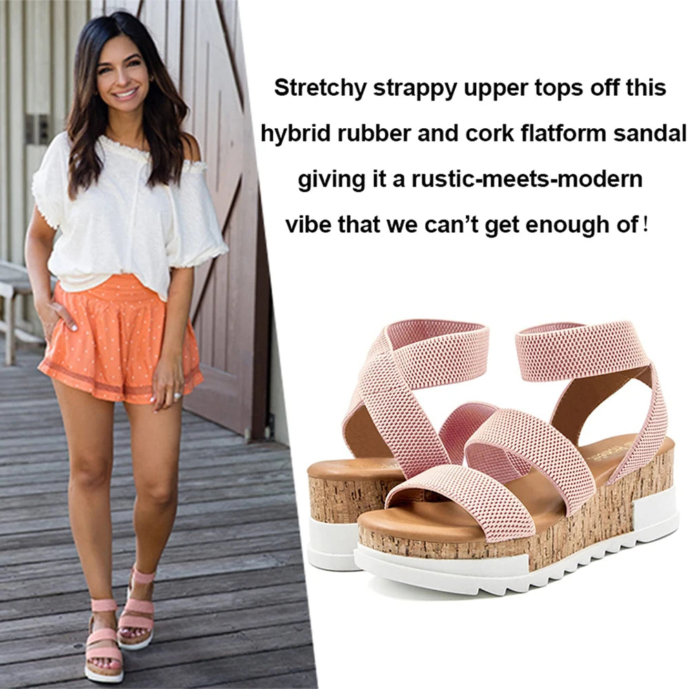 Summer Women's Casual Wedge Sandals with Cork Platform