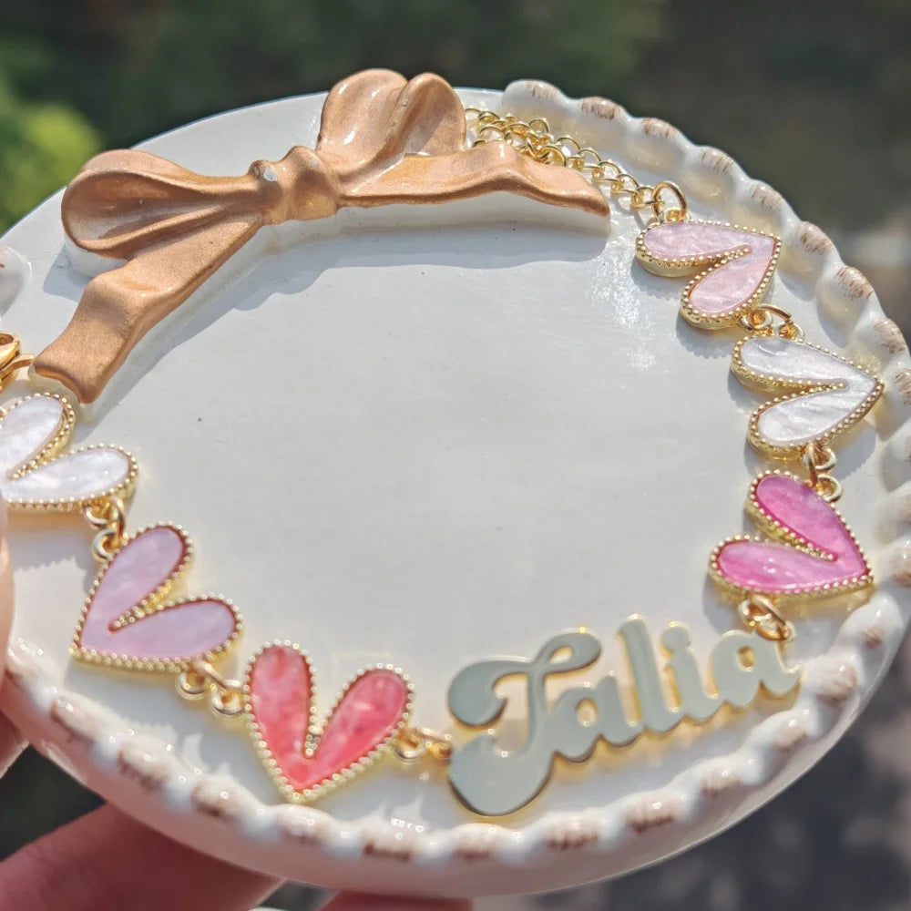 WinWinWinCN Heart Charms Custom Name Bracelet Necklace