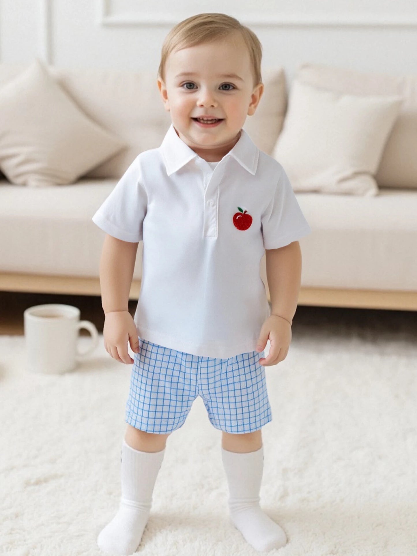 CN Toddler Boy Back To School Outfit Apple Shirt Shorts