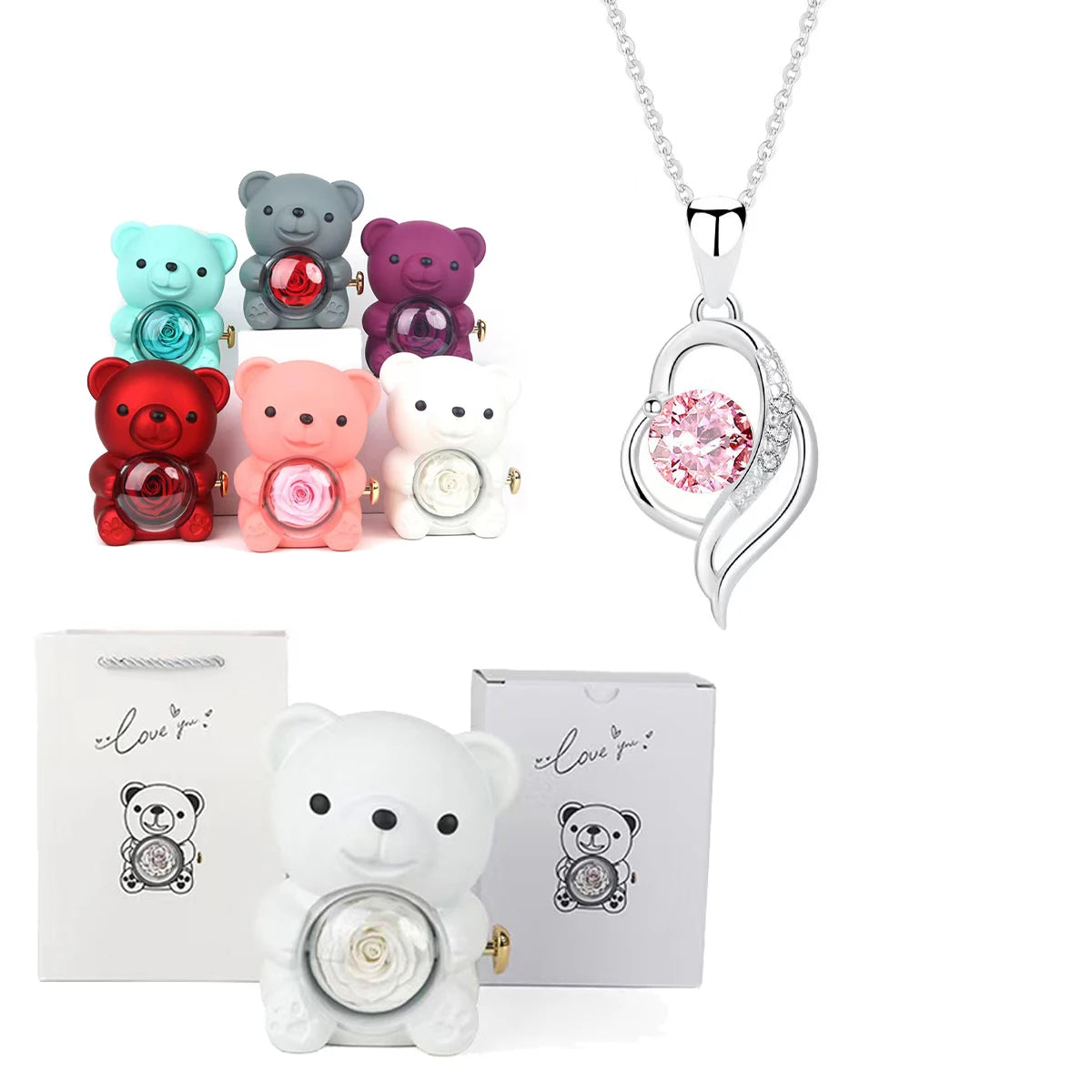 Fashion Hub Zircon Bear Pendant Necklace Gift For Women