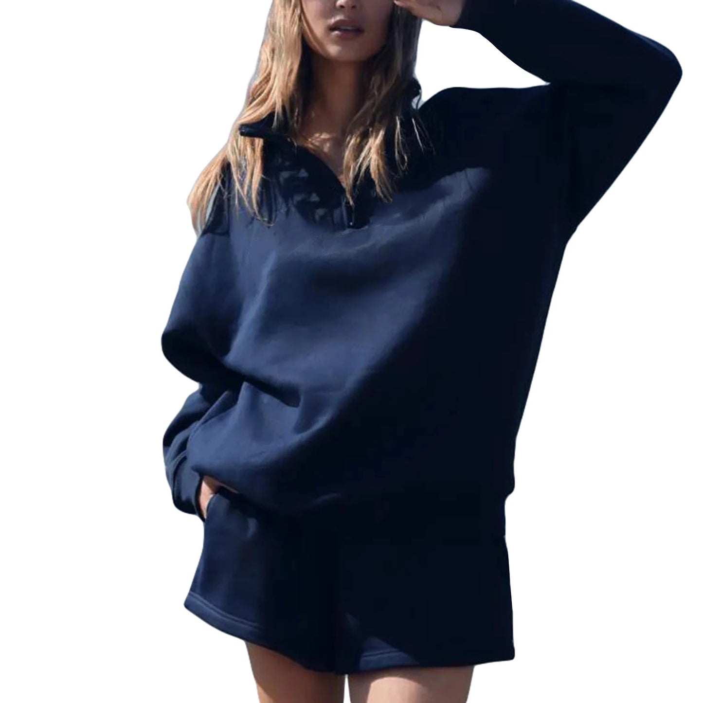 Women's Zipped Sweatshirt and Shorts Activewear Fall Outfit Set