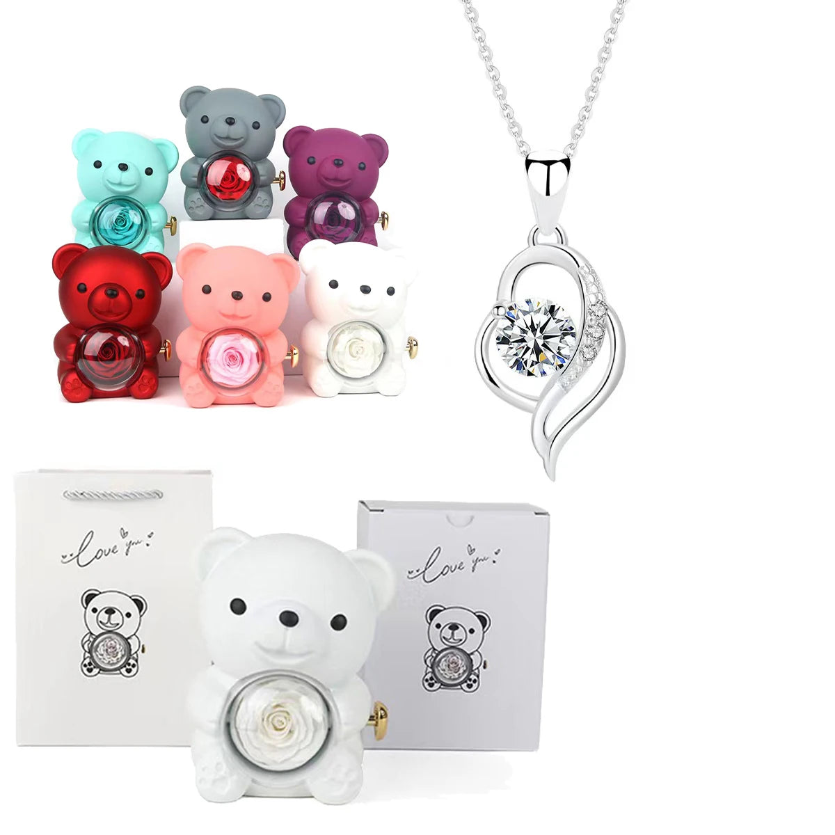 Fashion Hub Zircon Bear Pendant Necklace Gift For Women