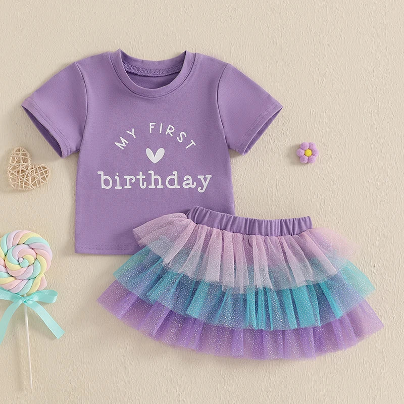 Pudcoco Toddler Girls Birthday Outfit Tutu Skirt Set