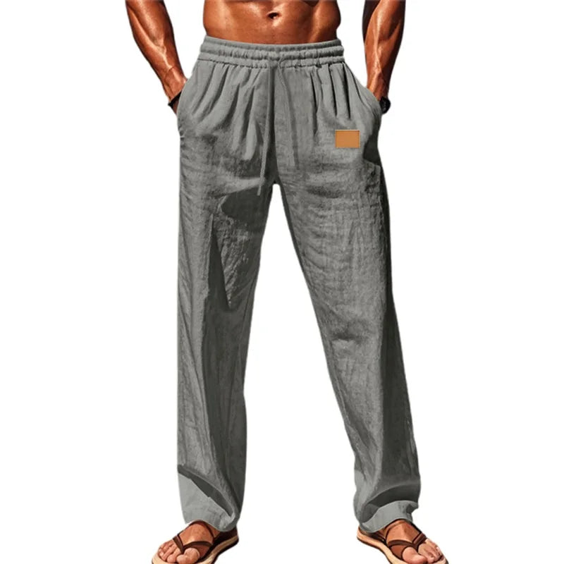 Hirigin Men Elastic Waist Drawstring Casual Loose Breathable Pants