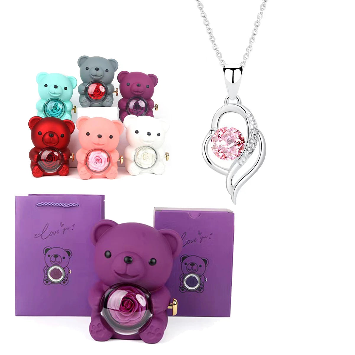 Fashion Hub Zircon Bear Pendant Necklace Gift For Women