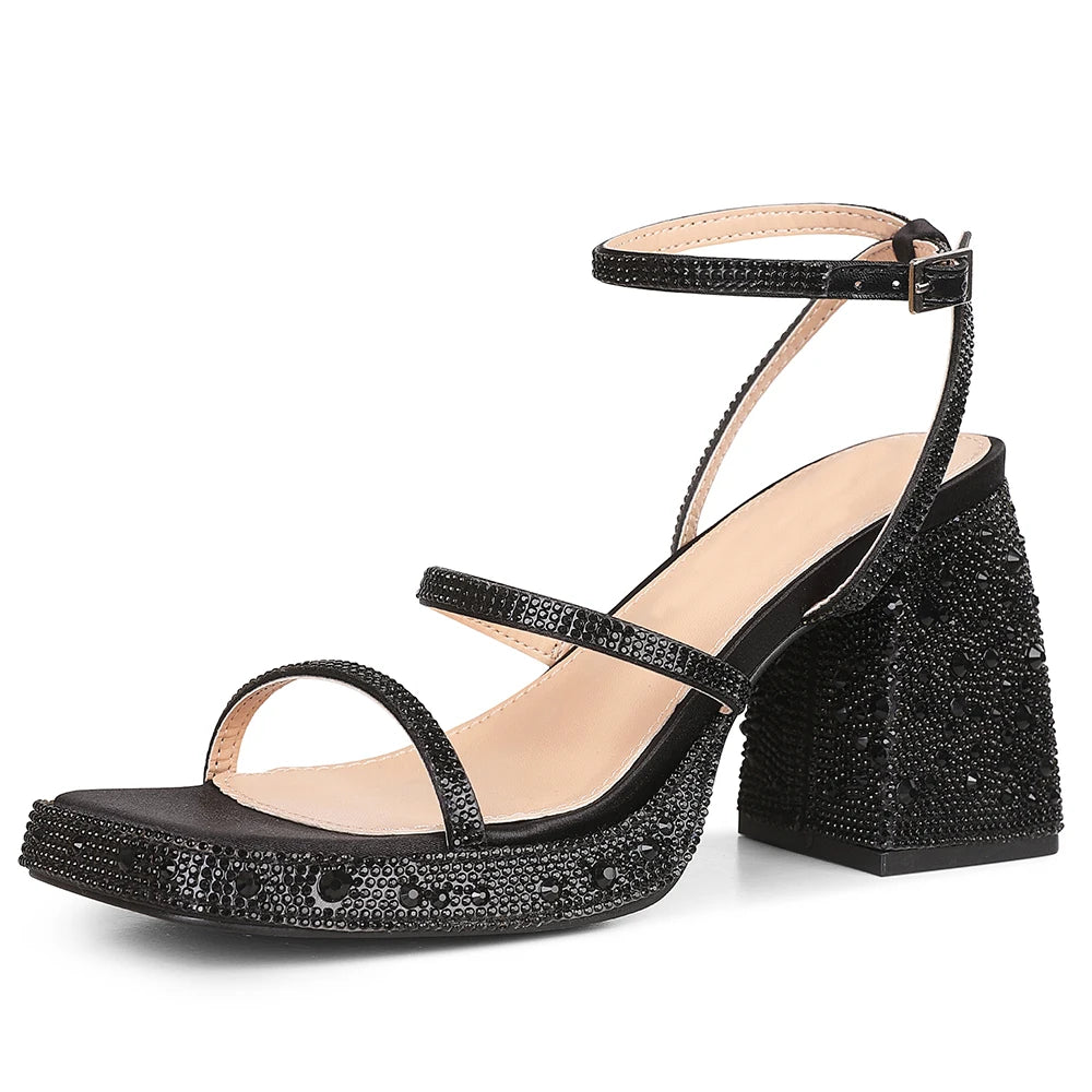 GIGIFOX Elegant Chunky Heel Ankle Strap Party Sandals