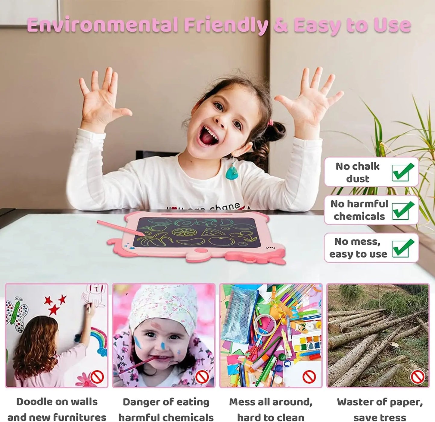 Unicorn LCD Writing Tablet for Kids, 8.5-inch Mess-Free Drawing Pad, Eye Protection Screen, Reusable Doodle Board for 3-7 Year