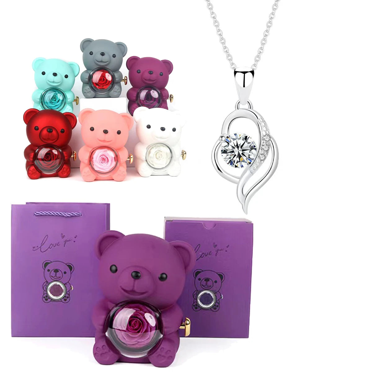 Fashion Hub Zircon Bear Pendant Necklace Gift For Women