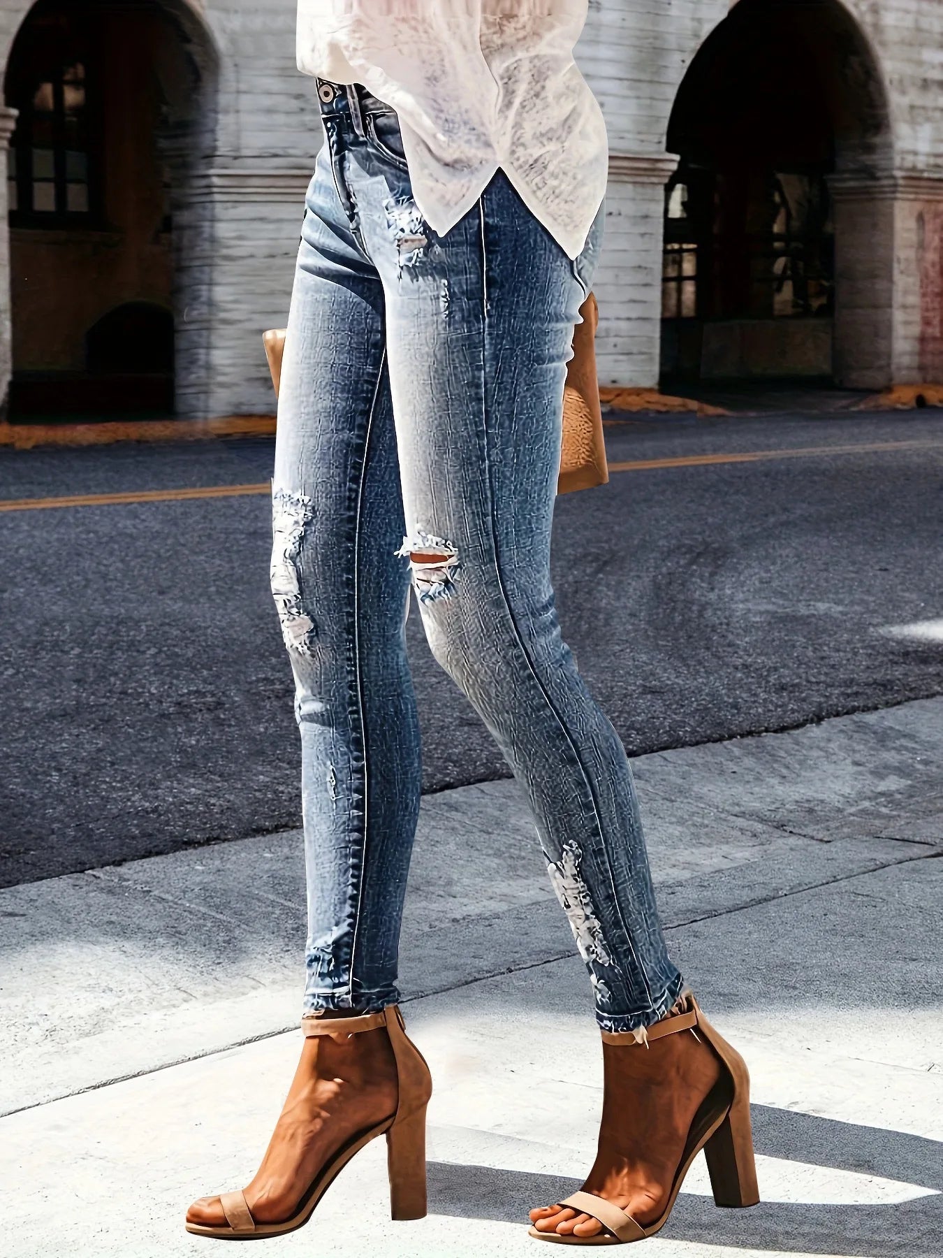 Women's High Waisted Ripped Jeans by Suita