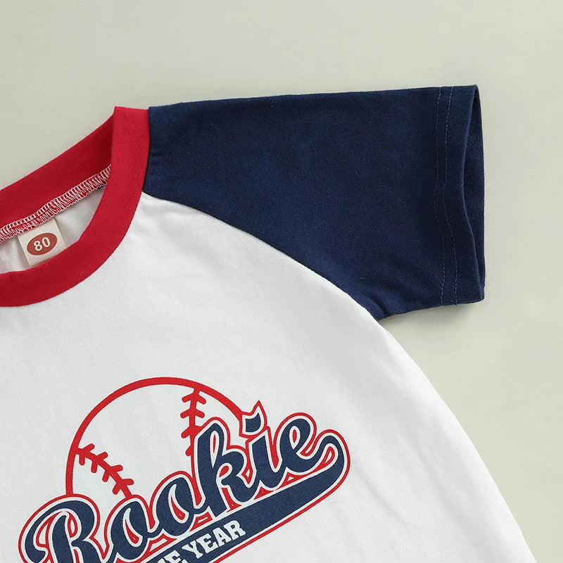 Toddler Boy Birthday Outfit Football Print T-shirt and Pants Set