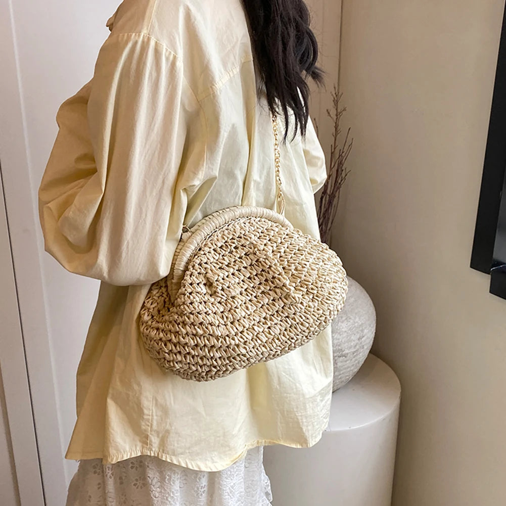 HebeiChic Handmade Straw Woven Crossbody Shoulder Bag For Women