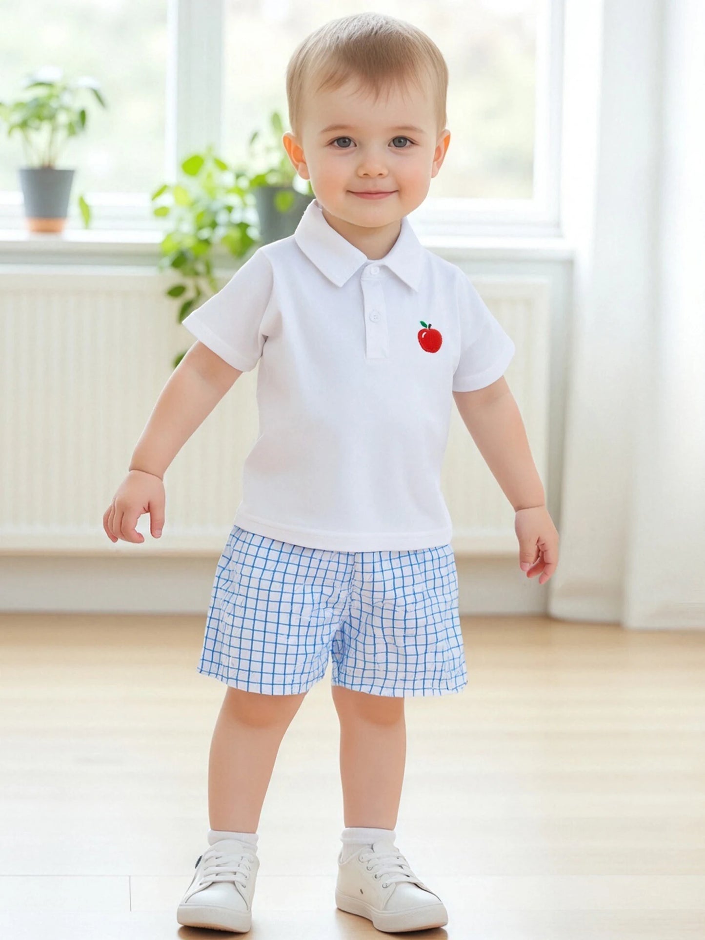 CN Toddler Boy Back To School Outfit Apple Shirt Shorts