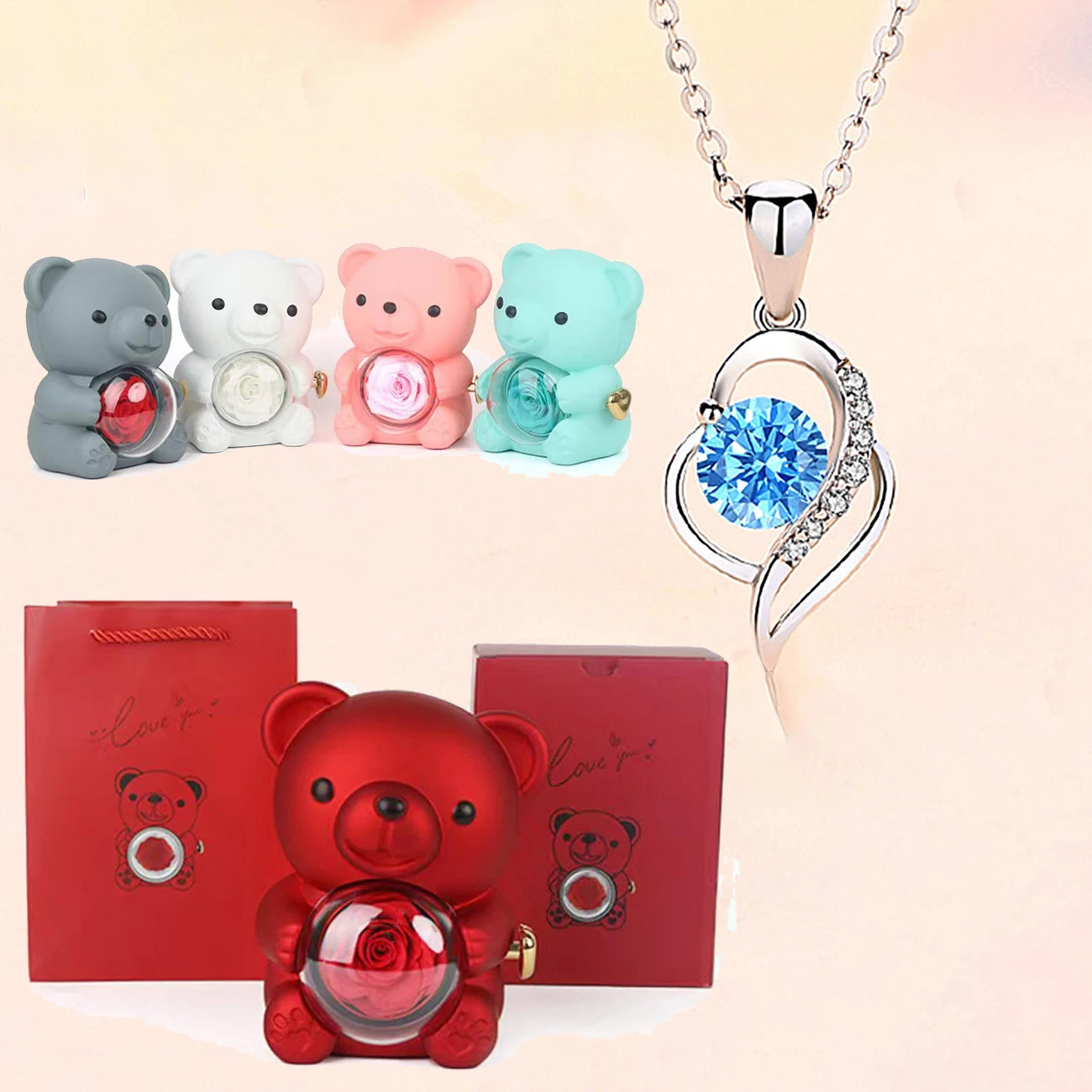 Fashion Hub Zircon Bear Pendant Necklace Gift For Women
