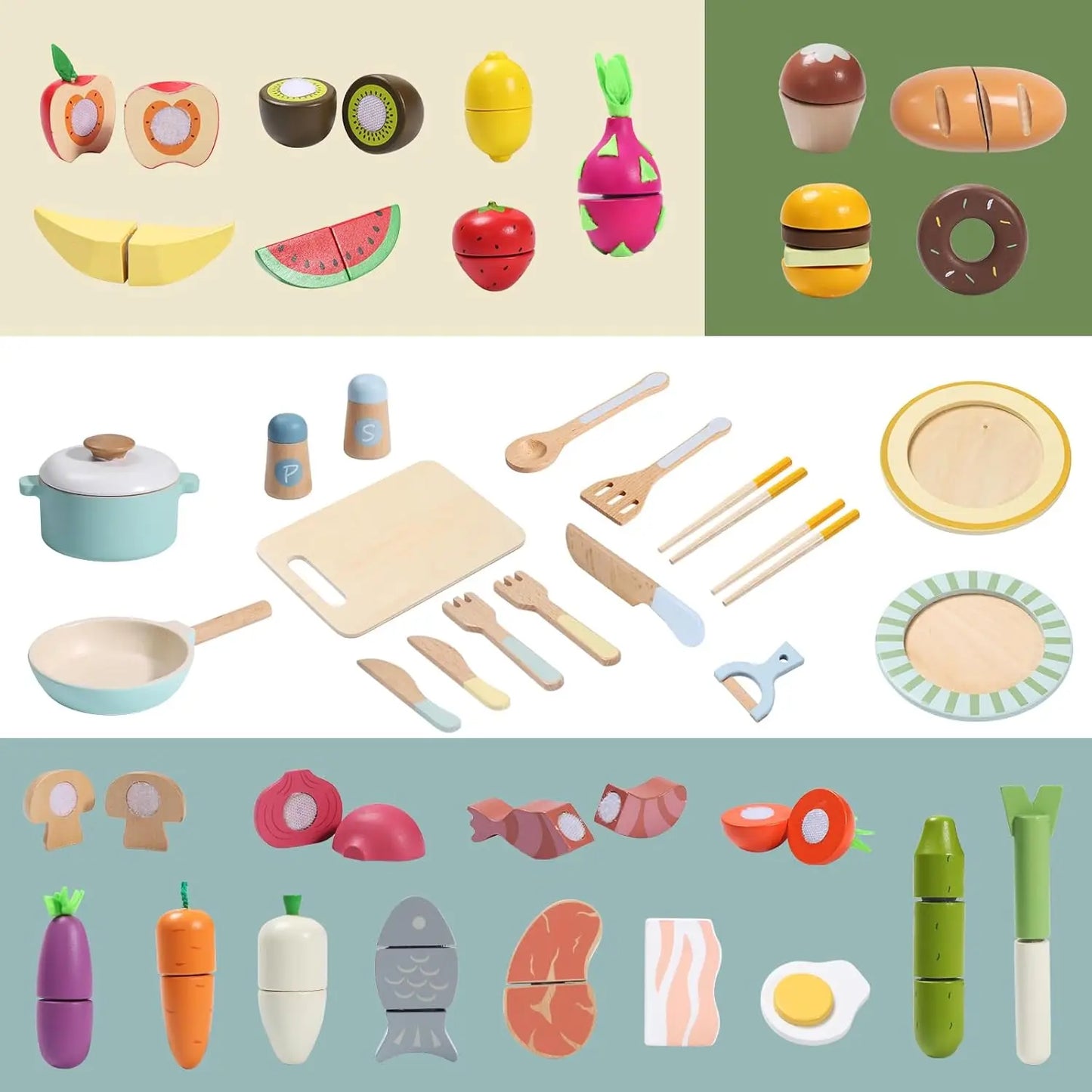 Giant Bean Wooden Play Food Set Pretend Kitchen Toys