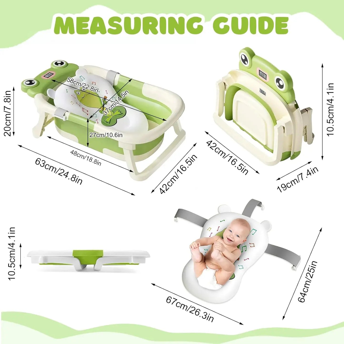 Foldable Baby Bathtub With Cushion Thermometer And Shower Brush