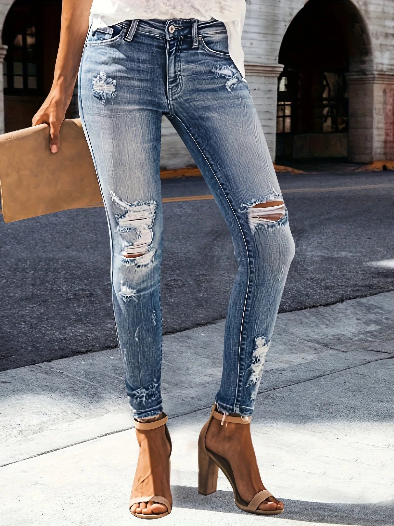 Women's High Waisted Ripped Jeans by Suita
