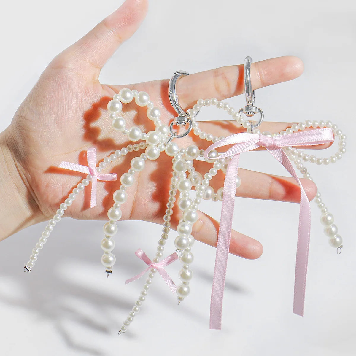 Pearl Bow Keychain Heart Pendant For Girl Bag Accessory