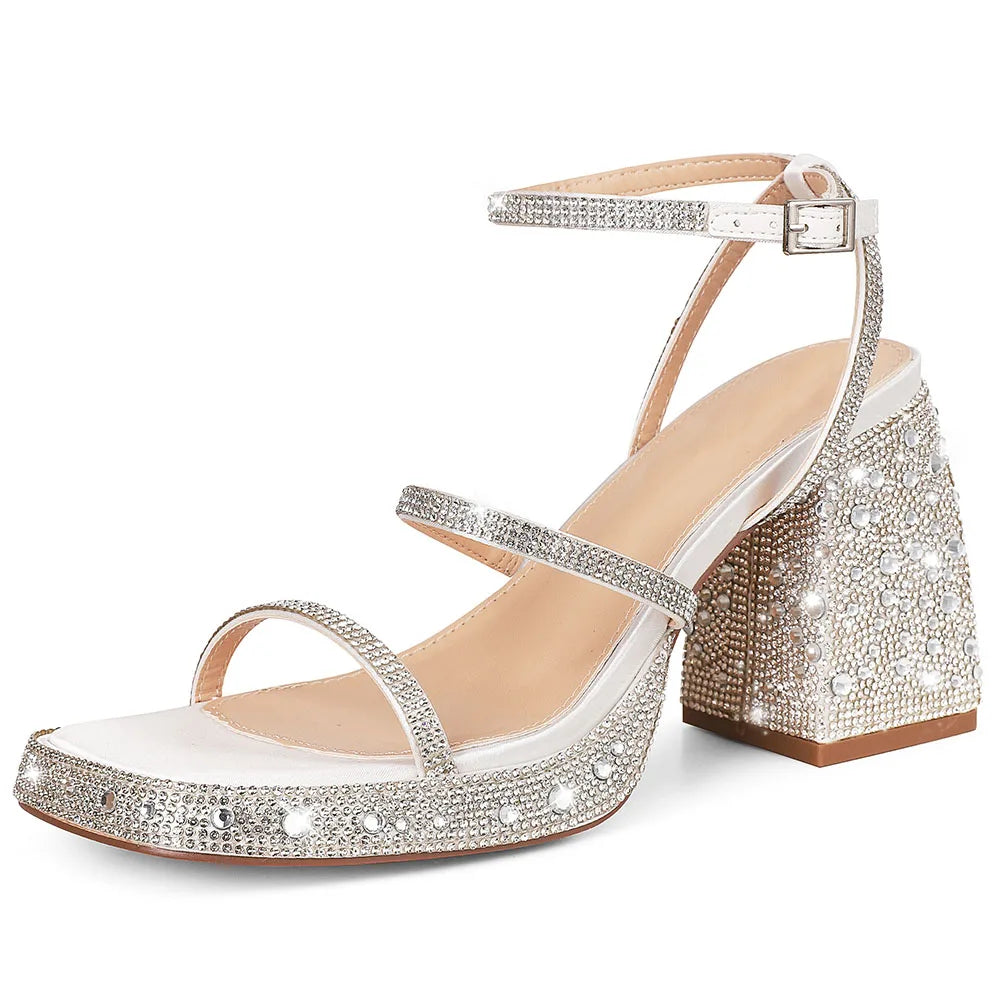 GIGIFOX Elegant Chunky Heel Ankle Strap Party Sandals