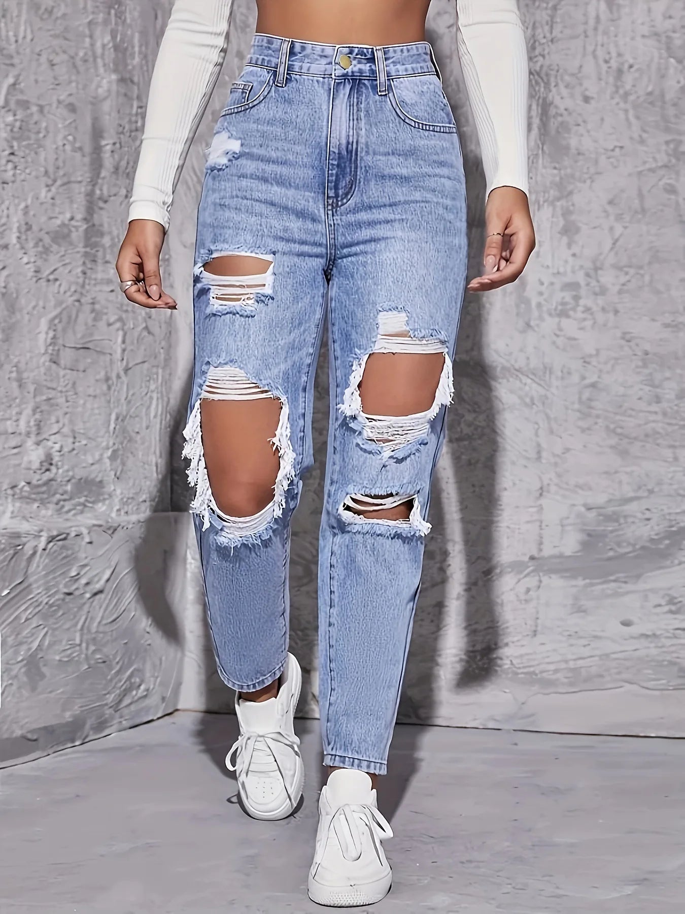 Women's High Waisted Straight Leg Denim Pants