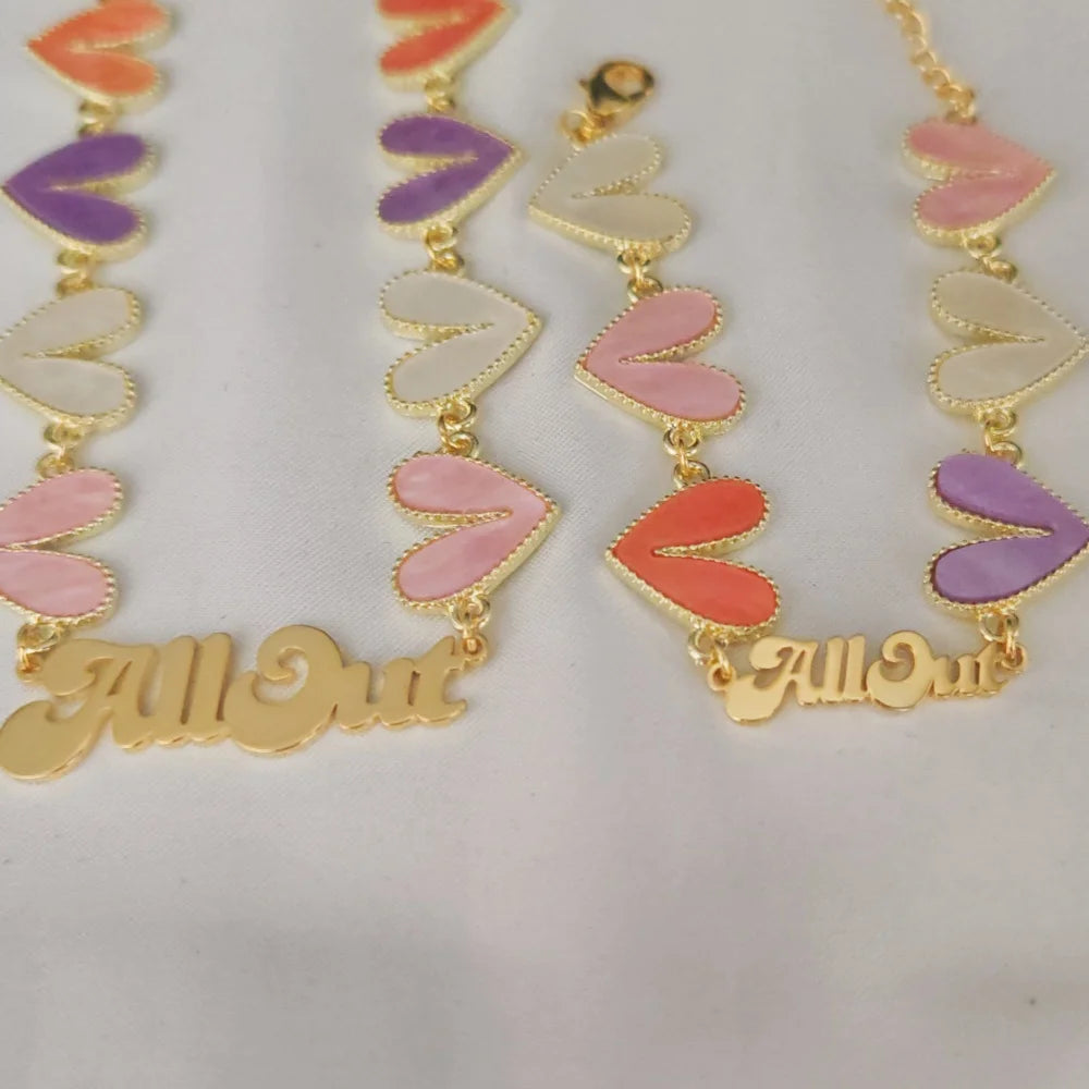 WinWinWinCN Heart Charms Custom Name Bracelet Necklace