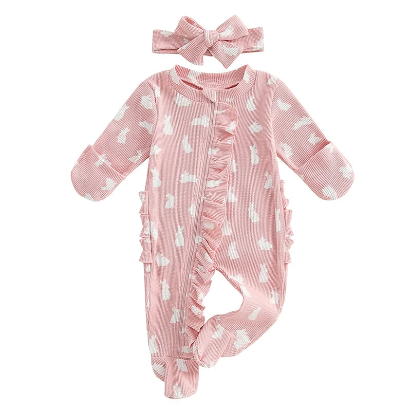 Infant Bunny Footed Romper And Headband Easter Set