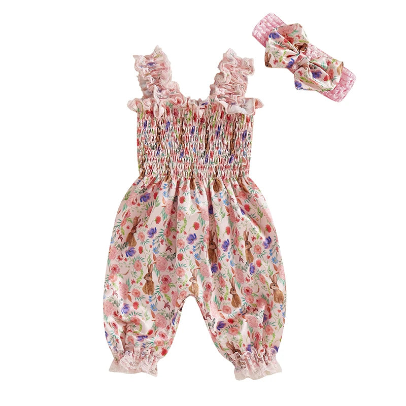 Toddler Girls Floral Ruffle Sleeveless Romper Shorts Set