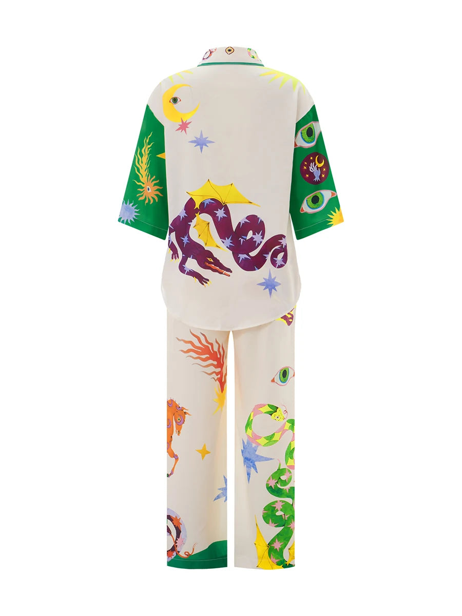 Hirigin Women Summer Pants Outfit Set with Unique Print