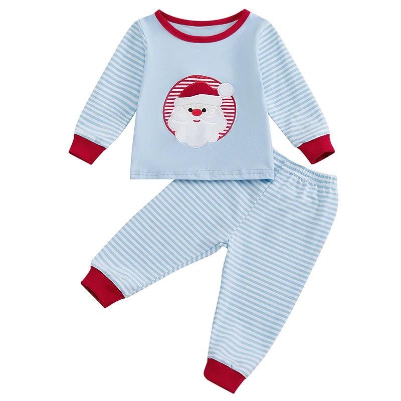 Christmas Toddler Outfit Set with Santa Claus Embroidery