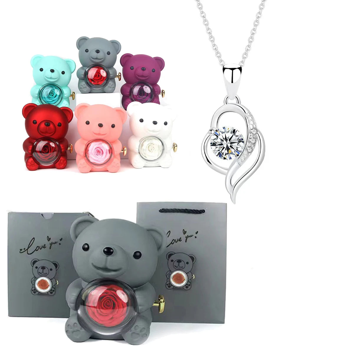 Fashion Hub Zircon Bear Pendant Necklace Gift For Women