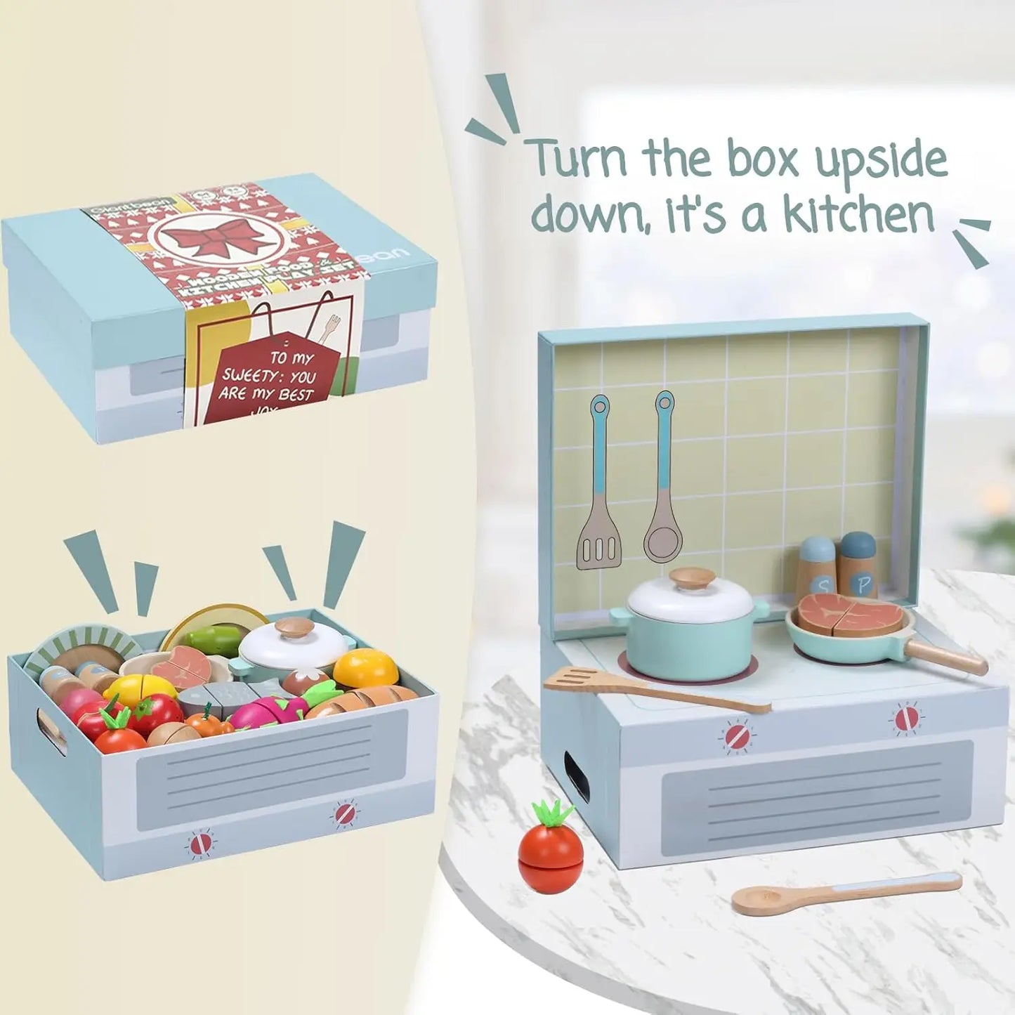 Giant Bean Wooden Play Food Set Pretend Kitchen Toys