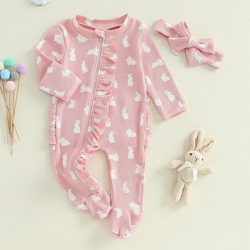 Infant Bunny Footed Romper And Headband Easter Set
