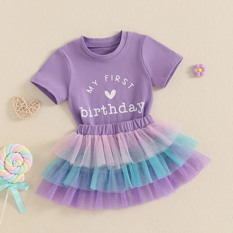 Pudcoco Toddler Girls Birthday Outfit Tutu Skirt Set