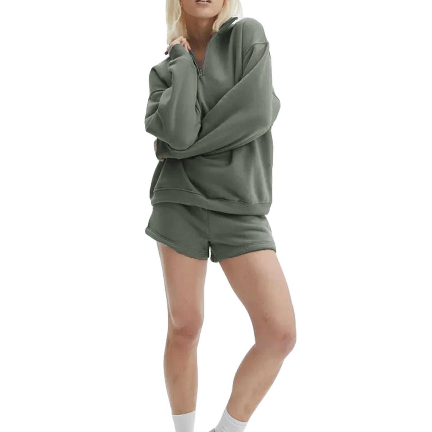 Women's Zipped Sweatshirt and Shorts Activewear Fall Outfit Set