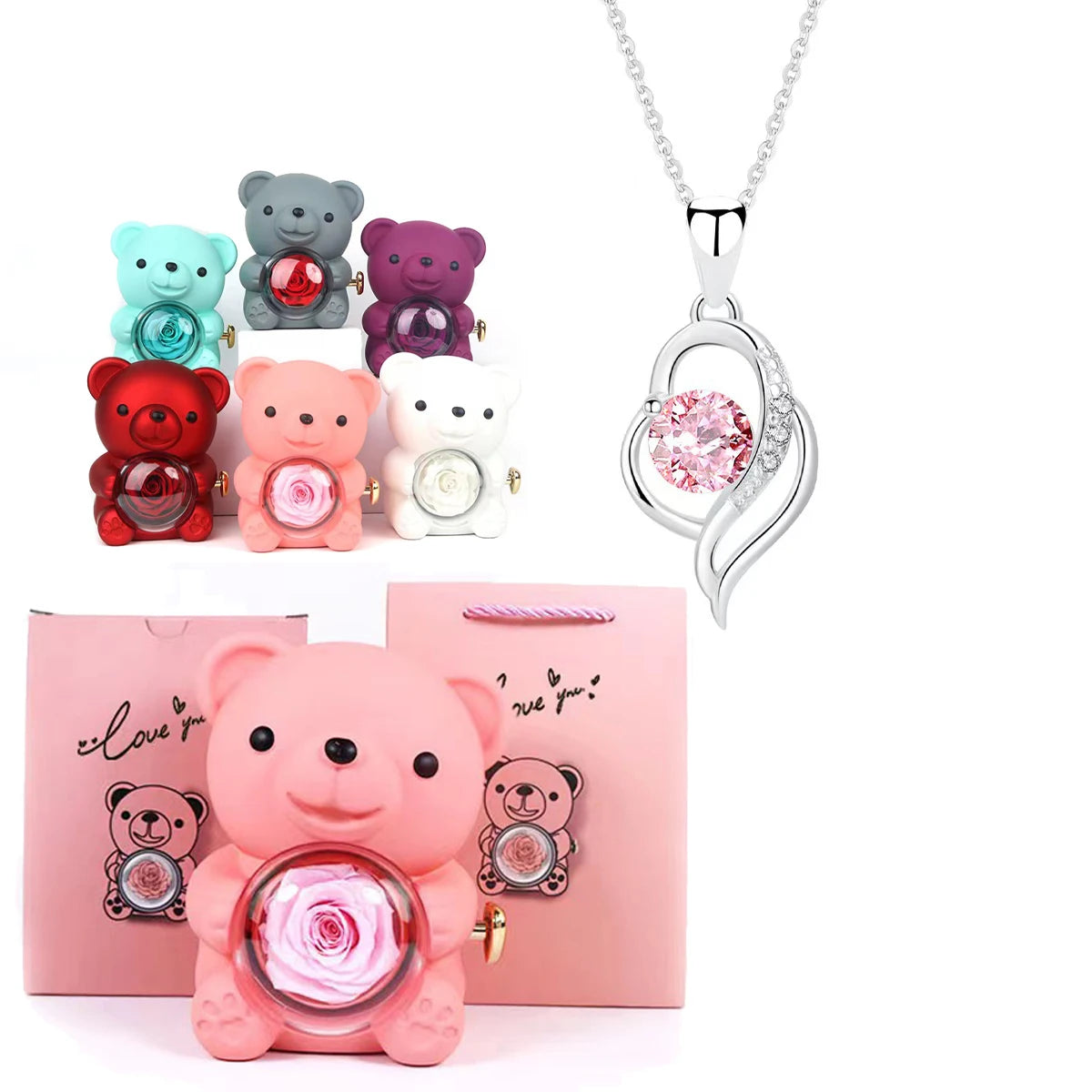 Fashion Hub Zircon Bear Pendant Necklace Gift For Women