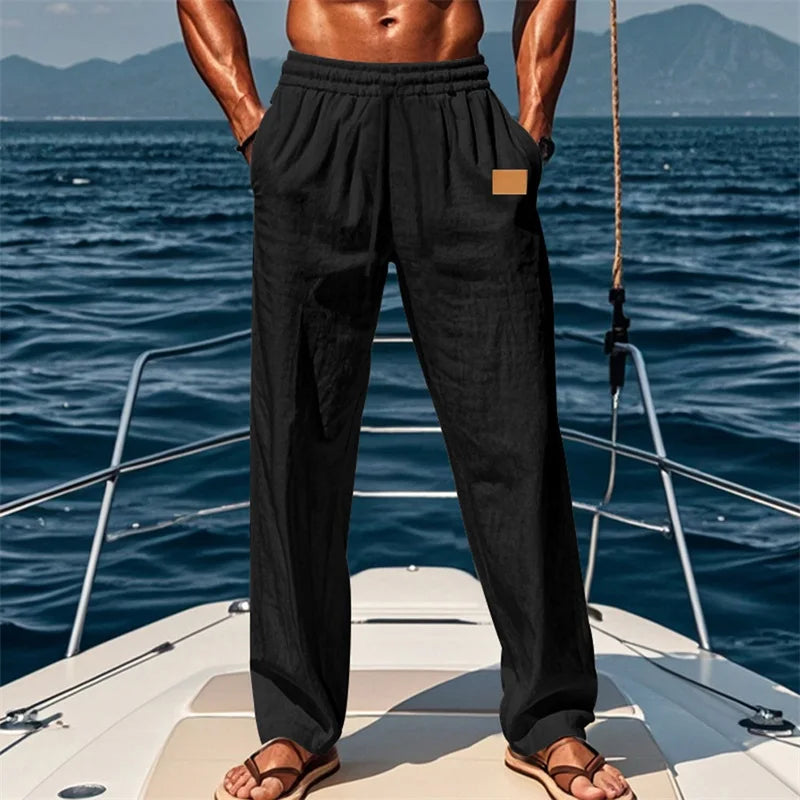 Hirigin Men Elastic Waist Drawstring Casual Loose Breathable Pants