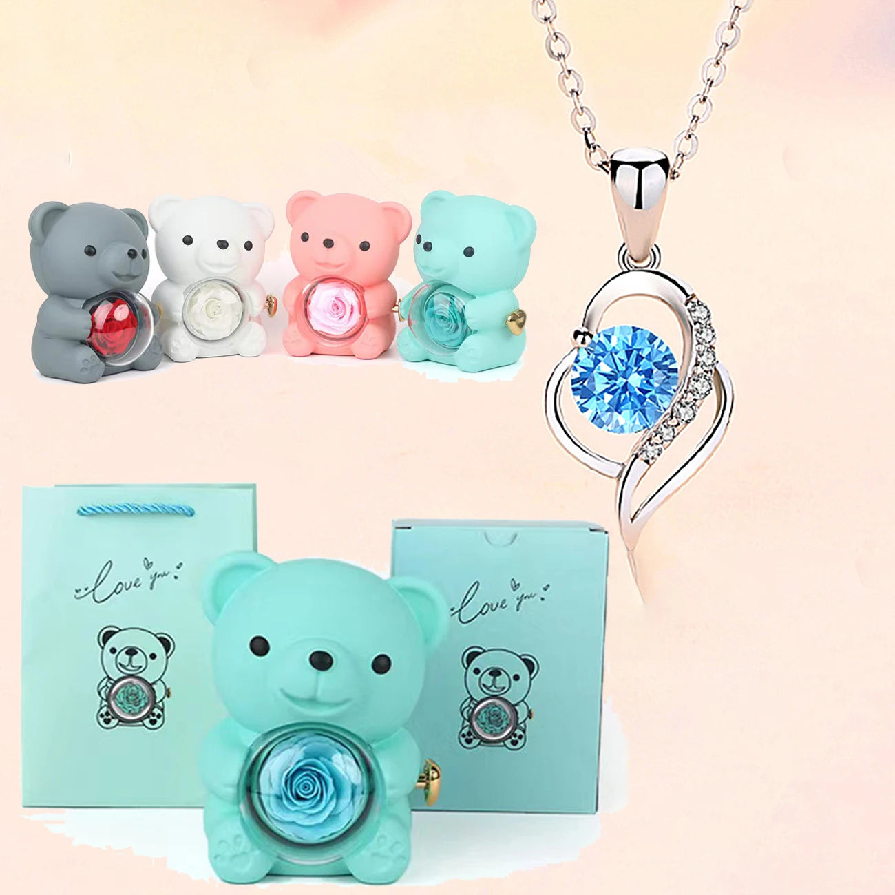 Fashion Hub Zircon Bear Pendant Necklace Gift For Women