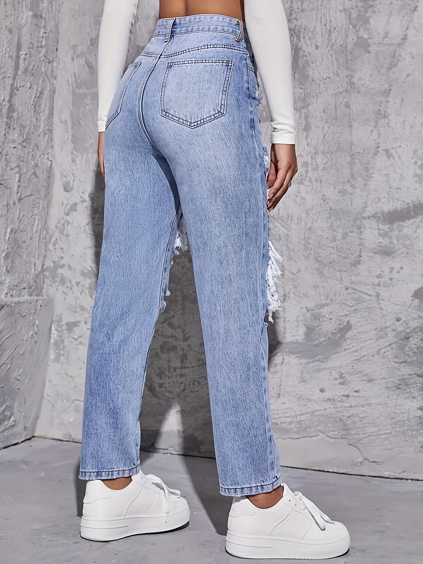 Women's High Waisted Straight Leg Denim Pants