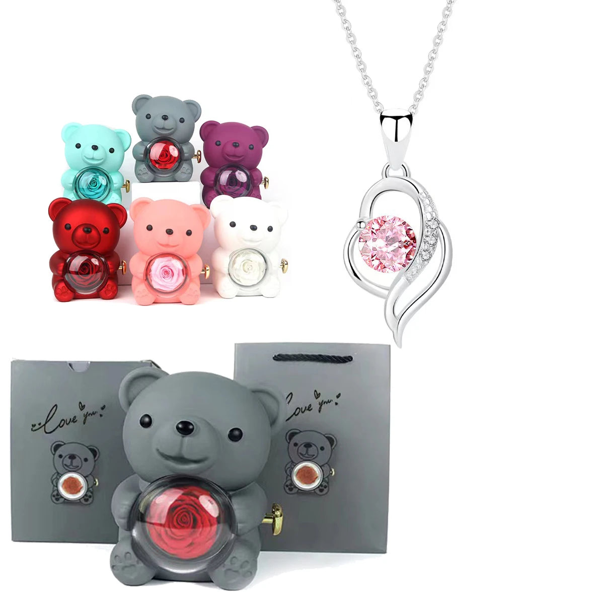 Fashion Hub Zircon Bear Pendant Necklace Gift For Women